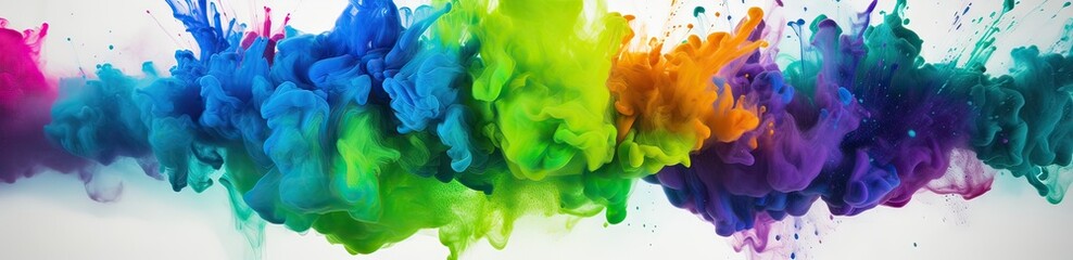 holi festival, wallpaper with powders of all colors as an explosion on a white background