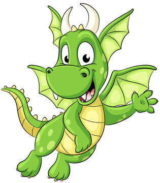 Niedlicher Drache winkt dem Betrachter fr&ouml;hlich zu - Vektor-Illustration