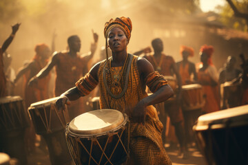 The rhythmic beats of traditional drums echoing through a village, encapsulating the heartbeat of...