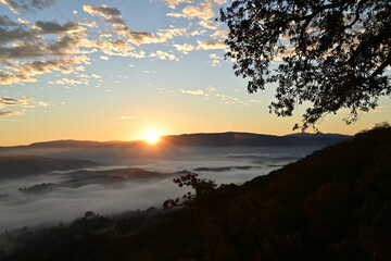 sunset over the fog