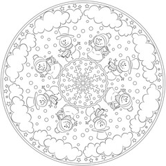 Niedliches Weihnachtsmandala zum Ausmalen - Vektor-Illustration