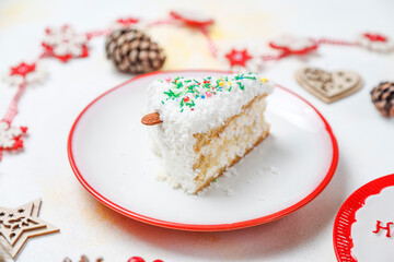 Raffaello cake slice decoratied as a christmas tree.