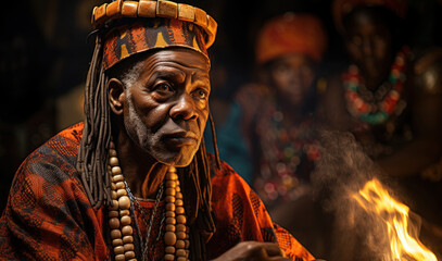Fototapeta na wymiar A traditional storyteller captivating an audience with tales passed down through generations, emphasizing the oral traditions of African cultures. Concept of narrative heritage. Generative Ai.
