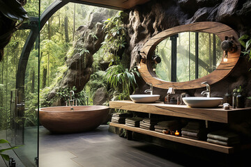 Bathroom, oasis of sustainability, utilizing cutting-edge water-saving technologies for a mindful bathing experience