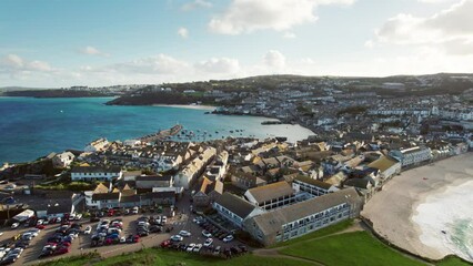 St Ives Drone Aerial Flying Forward Afternoon Sun