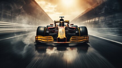 Formula One racing driver inside the car moving and competing on the track