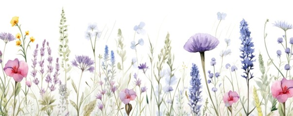 watercolor seamless pattern background wildflowers collection,