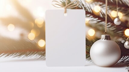 white paper tag with blank front, realistic on a mockup template in a white table