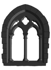 Obraz premium Gothic window plate tracery stylized drawing. Architectural stone engraving; european medieval cathedral/church frame illustration; vector