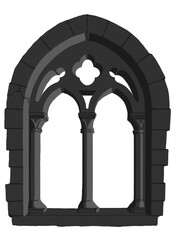 Gothic window plate tracery stylized drawing. Architectural stone engraving; european medieval cathedral/church frame illustration; vector