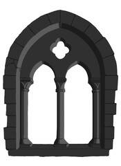 Gothic window plate tracery stylized drawing. Architectural stone engraving; european medieval cathedral/church frame illustration; vector