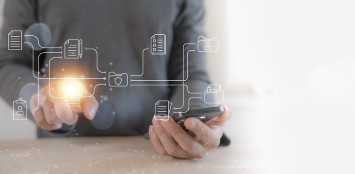 person use document  planning the business plans and analyse  profitability of working companies with digital augmented reality graphics for project manager working on laptop and update business plan