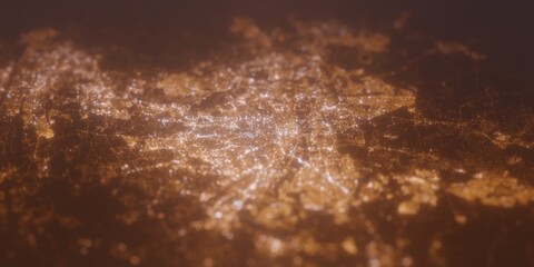 Street lights map of Johannesburg (South Africa) with tilt-shift effect, view from west. Imitation of macro shot with blurred background. 3d render, selective focus