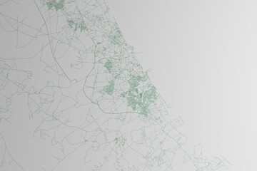 Map of the streets of Gabes (Tunisia) made with green lines on white paper. 3d render, illustration