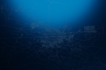 Street map of Herat (Afghanistan) engraved on blue metal background. View with light coming from top. 3d render, illustration - obrazy, fototapety, plakaty
