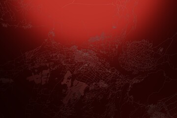 Street map of Jelalabad (Afghanistan) engraved on red metal background. Light is coming from top. 3d render, illustration