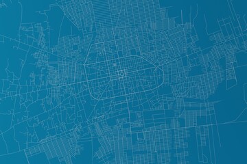 Map of the streets of Mazar-i-Sharif (Afghanistan) made with white lines on blue background. 3d render, illustration - obrazy, fototapety, plakaty
