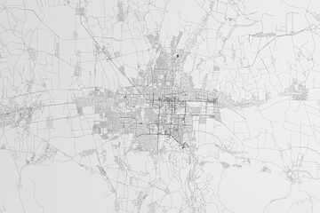 Map of the streets of Bishkek (Kyrgyzstan) on white background. 3d render, illustration