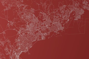 Map of the streets of Panama made with white lines on red background. Top view. 3d render, illustration - obrazy, fototapety, plakaty