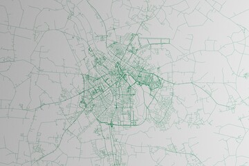 Map of the streets of Tartu (Estonia) made with green lines on white paper. 3d render, illustration