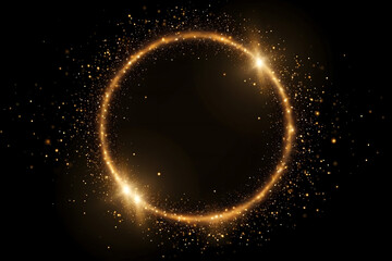 Gold glitter circle of light shine sparkles and golden spark particles in circle frame on black background. Christmas magic stars glow, firework confetti of glittery ring shimmer	 - Powered by Adobe