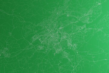 Map of the streets of Lubeck (Germany) made with white lines on green paper. Rough background. 3d render, illustration