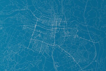 Map of the streets of Maribor (Slovenia) made with white lines on blue background. 3d render, illustration - obrazy, fototapety, plakaty