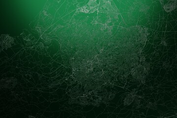 Street map of Bristol (UK) engraved on green metal background. Light is coming from top. 3d render, illustration - obrazy, fototapety, plakaty