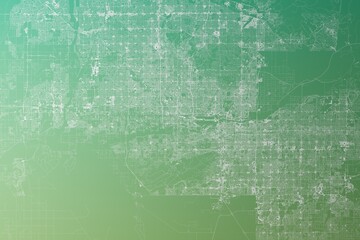 Map of the streets of Phoenix (Arizona, USA) made with white lines on yellowish green gradient background. Top view. 3d render, illustration