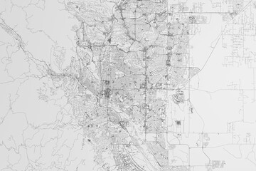 Map of the streets of Colorado Springs (Colorado, USA) on white background. 3d render, illustration