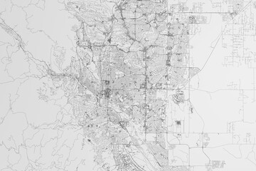 Map of the streets of Colorado Springs (Colorado, USA) on white background. 3d render, illustration