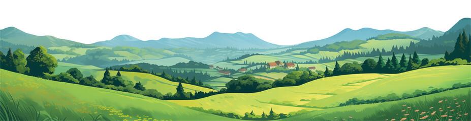 Quiet countryside with a clear sky, cut out - stock png.	