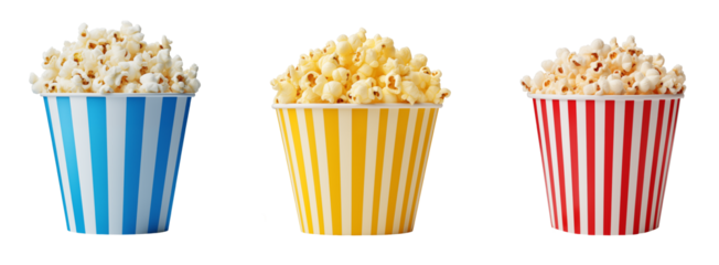 Set of bucket of popcorn, cut out - stock png.	
