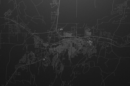 Street map of Casper (Wyoming, USA) on black paper with light coming from top