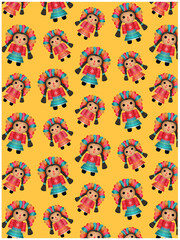 Fondo con patron de muñecas de trapo estilo Lele. Artesanía de México