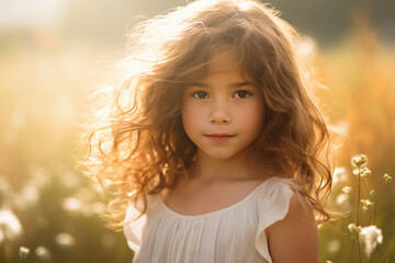 child in a meadow, soft pastel tones, sunlight filtering through hair