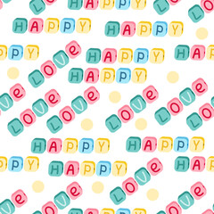 Valentines day seamless pattern with words happy and love lettering vector