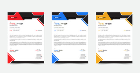 Clean and professional corporate company business letterhead template design with color variation bundle
