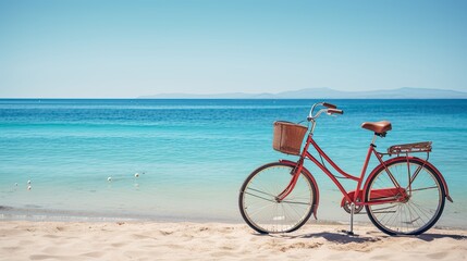a bicycle near the beach, capturing the serene atmosphere and coastal charm, emphasizing the simplicity and tranquility of the beachside scene.