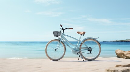Obraz premium a bicycle near the beach, capturing the serene atmosphere and coastal charm, emphasizing the simplicity and tranquility of the beachside scene.