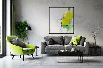 Modern living room with bright accent arm-chair - Powered by Adobe