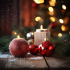christmas background with candles and balls