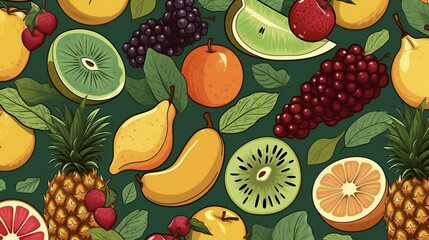 seamless pattern with different kinds of fruits