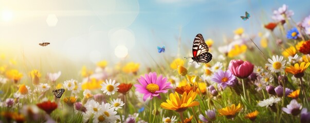 Spring meadow with butterflies  banner