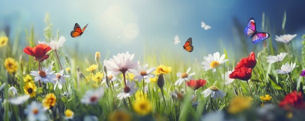 Summer meadow with butterflies  banner - Powered by Adobe
