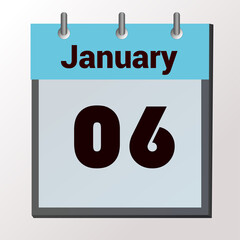 vector calendar page with date January 6, light colors