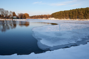 landscape with frozen  river in winter