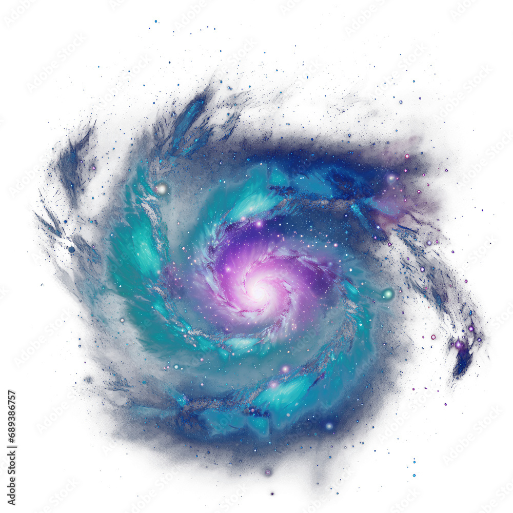 Wall mural teal and purple spiral galaxy, transparent background (png)