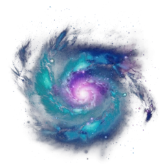 Foto op Canvas Teal and purple spiral galaxy, transparent background (PNG) © Georgina Burrows