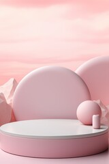 Fototapeta premium Mock up with podium for product display. Saint Valentine's day pink background